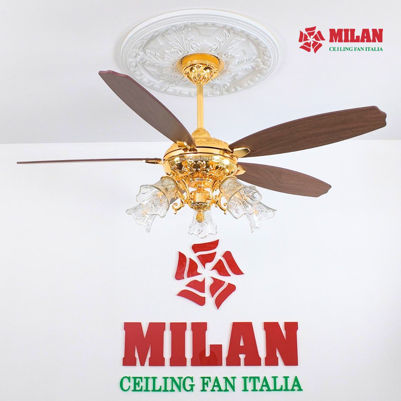 Quạt Trần Đèn Chùm 5 Cánh FY966 - Mạ Vàng