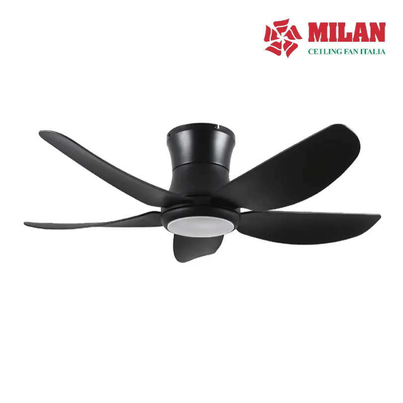 Quạt trần cánh nhựa ABS màu đen lắp sát trần kèm đèn LED