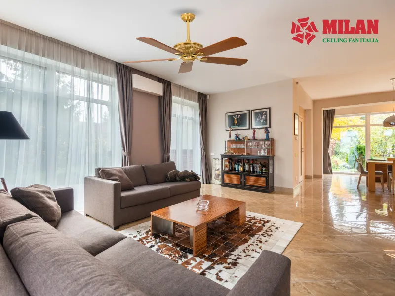 Quạt trần cánh gỗ 5 cánh trong không gian sống ấm áp