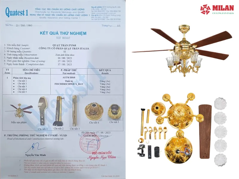 Quạt trần Italia được kiểm định chất lượng nghiêm ngặt.