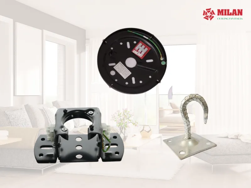 Móc treo quạt trần giúp cố định quạt vào kết cấu trần, đảm bảo an toàn vận hành.