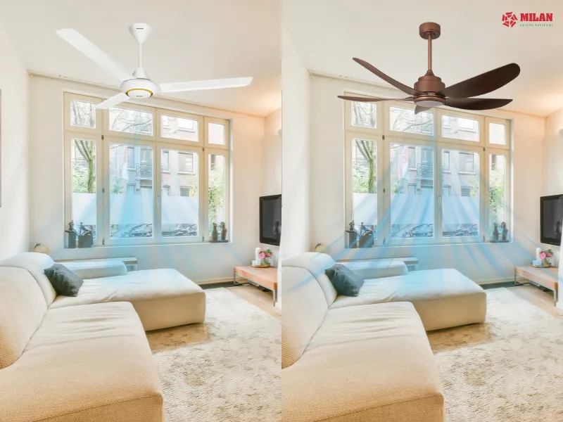 Khả năng làm mát của quạt trần Milan và Panasonic.