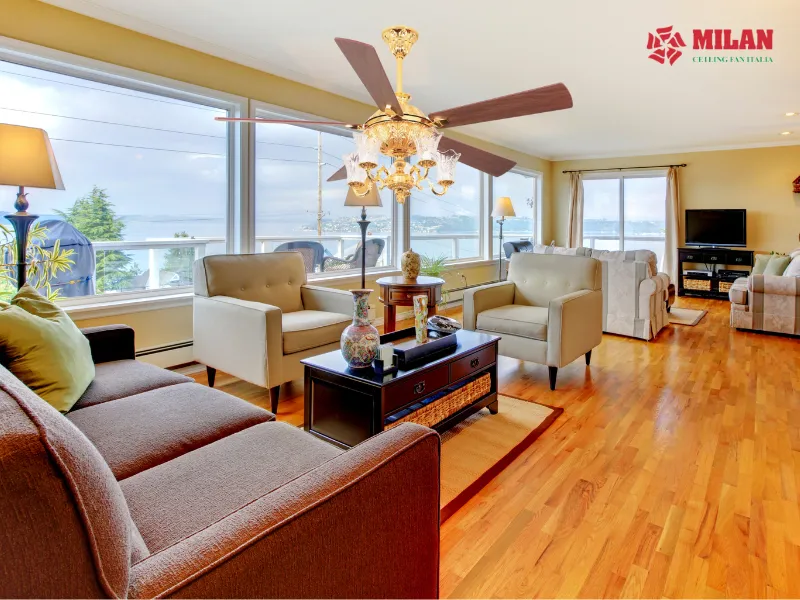 Quạt trần mạ vàng FY962 sang trọng.