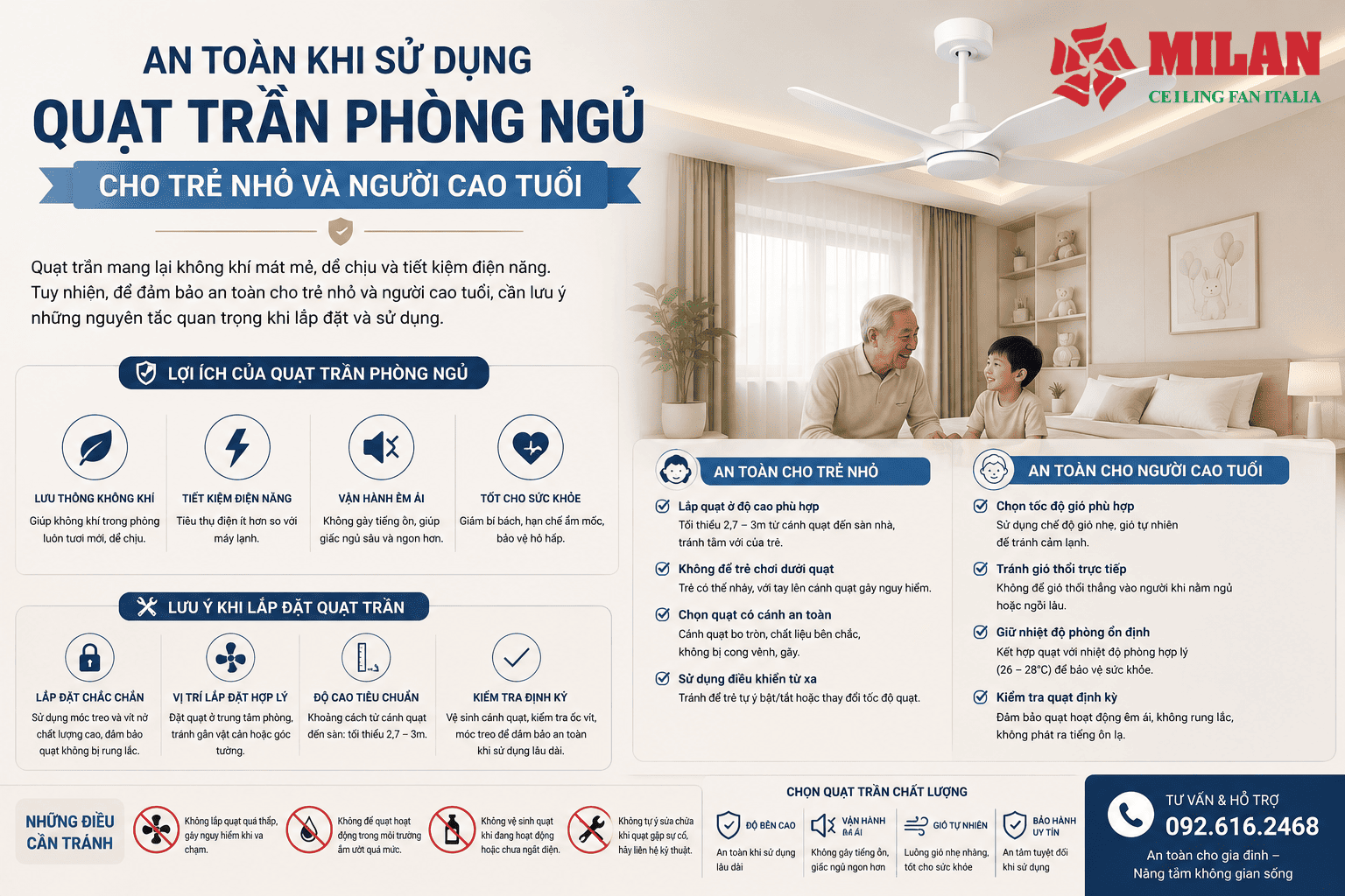 An Toàn Khi Sử Dụng Quạt Trần Phòng Ngủ Cho Trẻ Nhỏ Và Người Cao Tuổi