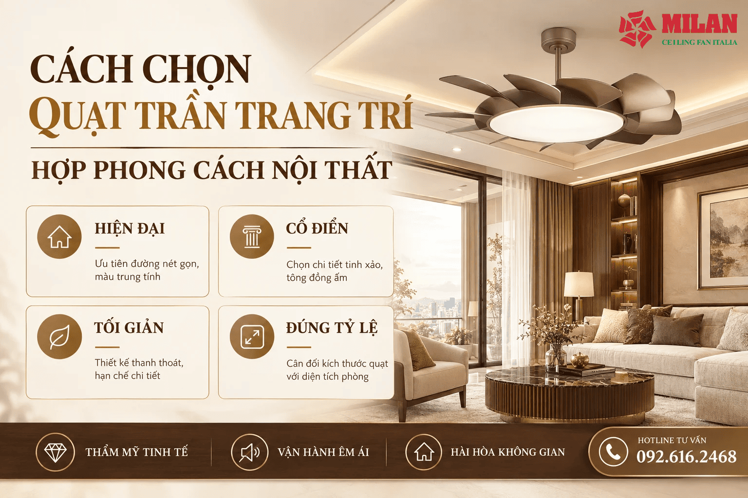 Cách Chọn Quạt Trần Trang Trí Hợp Phong Cách Nội Thất