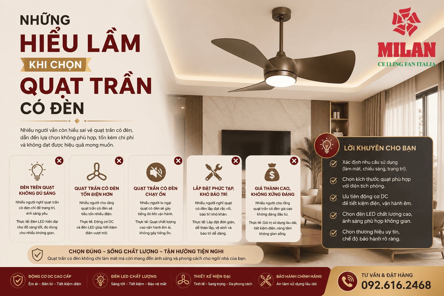 Những Hiểu Lầm Khi Chọn Quạt Trần Có Đèn