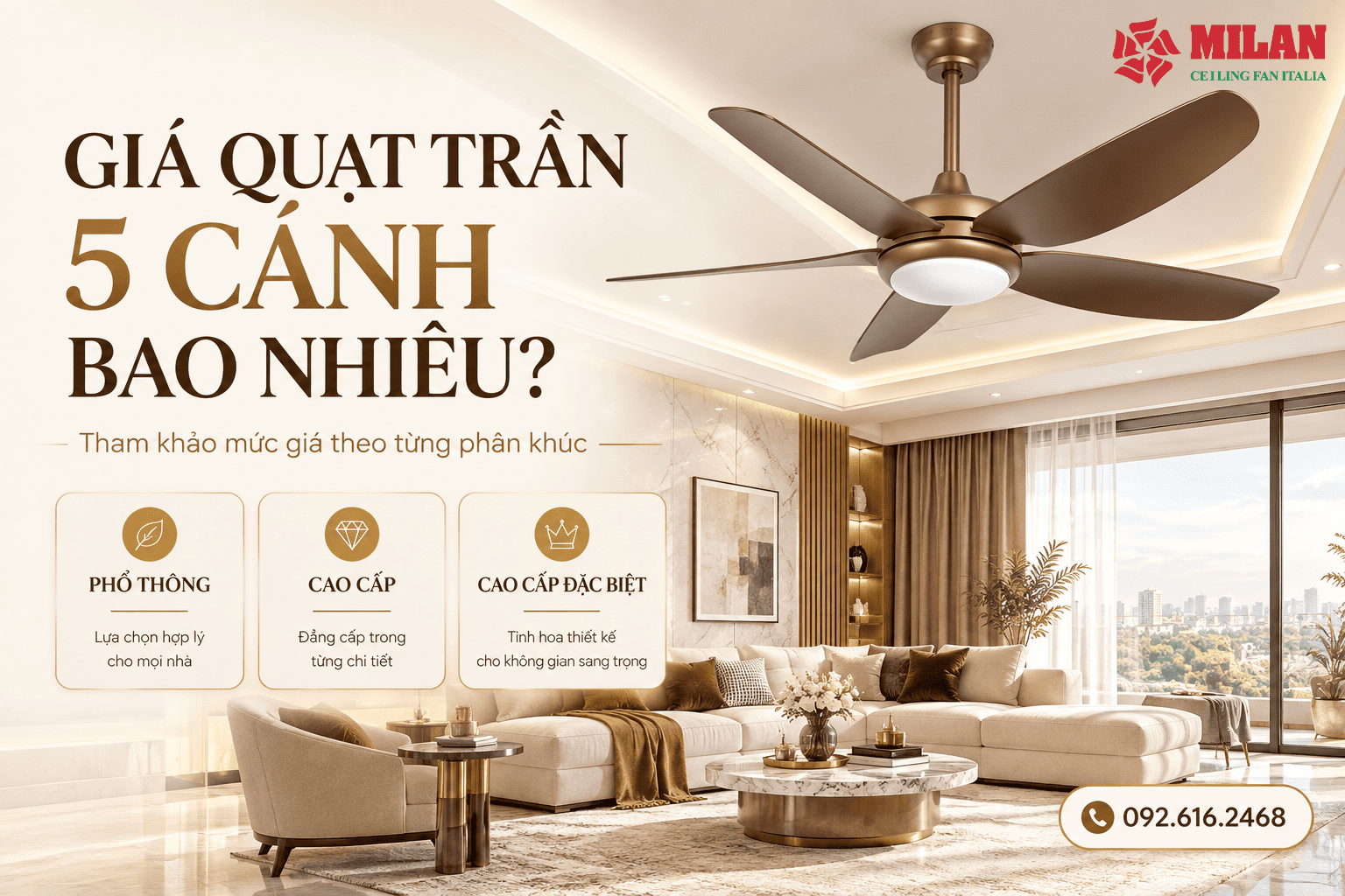 Giá Quạt Trần 5 Cánh Bao Nhiêu? Bảng Giá Theo Phân Khúc & Mẫu Bán Chạy Nhất