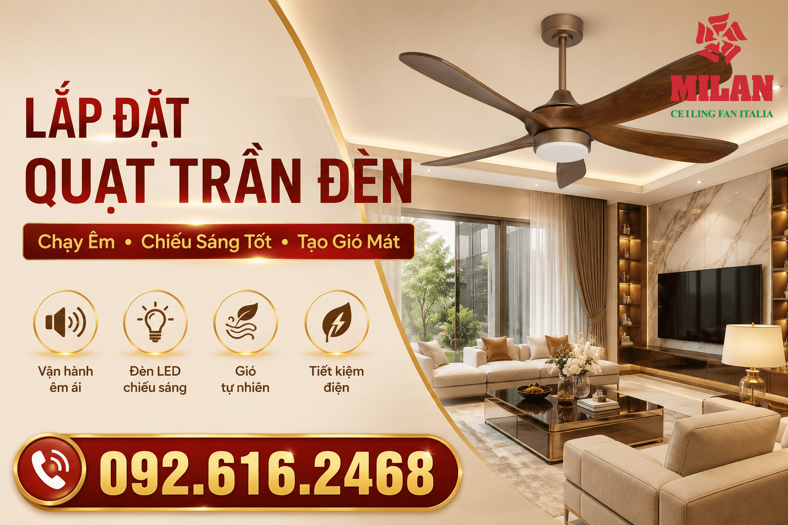 Lắp Đặt Quạt Trần Đèn Chạy Êm, Chiếu Sáng Tốt, Tạo Gió Mát