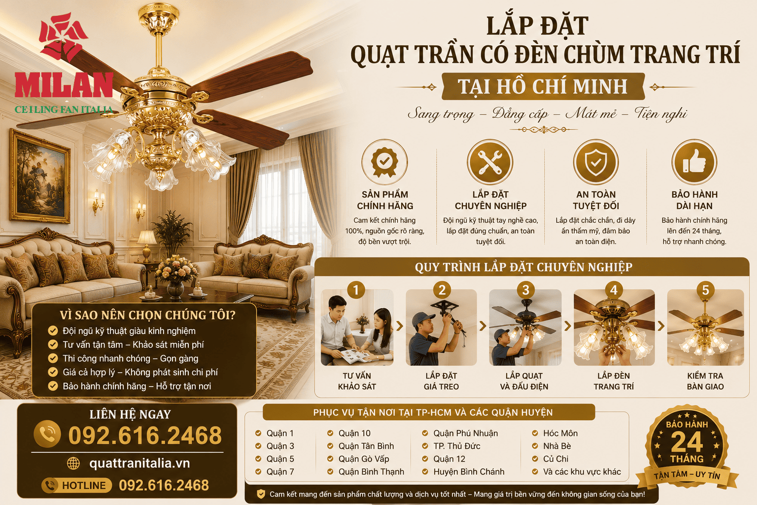Lắp Đặt Quạt Trần Có Đèn Chùm Trang Trí Tại Hồ Chí Minh