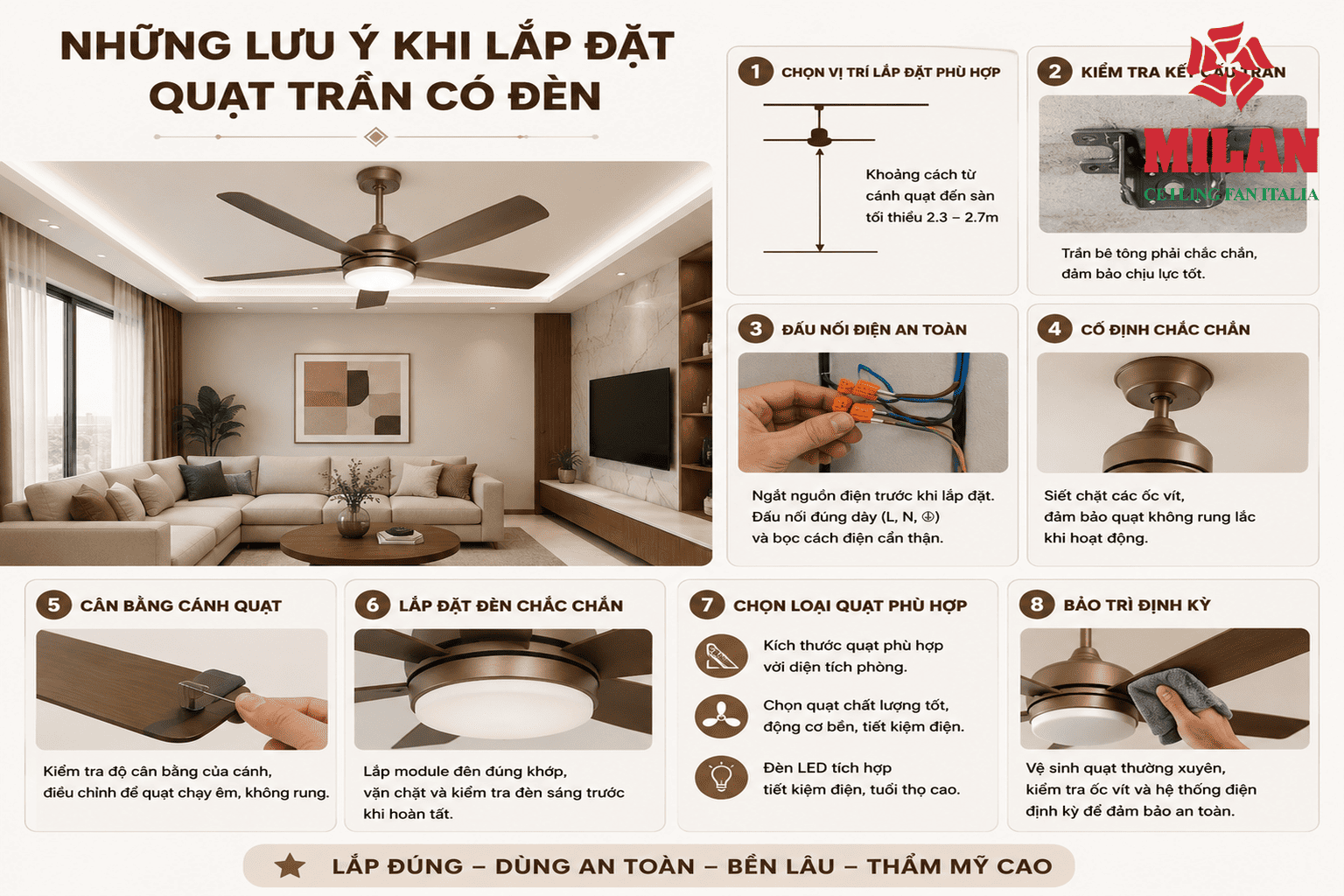 Những Lưu Ý Khi Lắp Đặt Quạt Trần Có Đèn