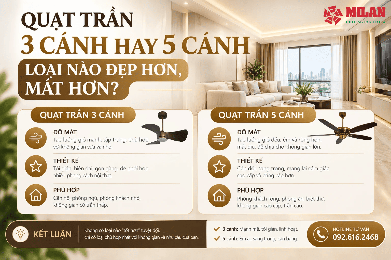 Quạt Trần 3 Cánh Hay 5 Cánh: Loại Nào Đẹp Hơn, Mát Hơn?