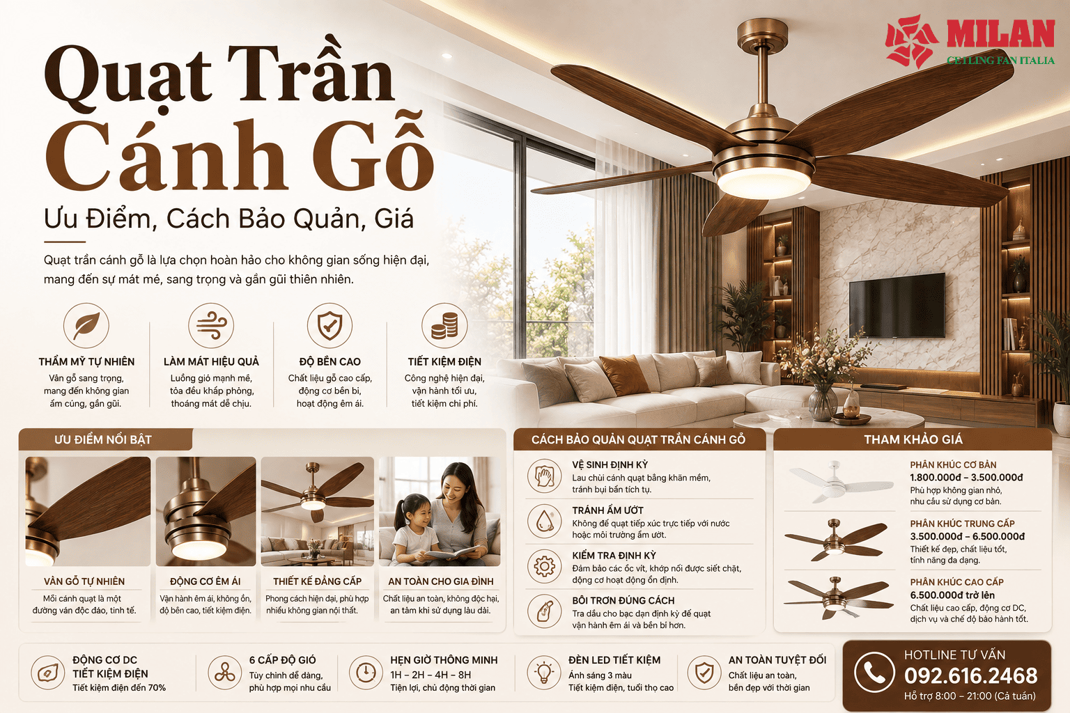 Quạt Trần Cánh Gỗ: Ưu Điểm, Cách Bảo Quản, Giá Tham Khảo