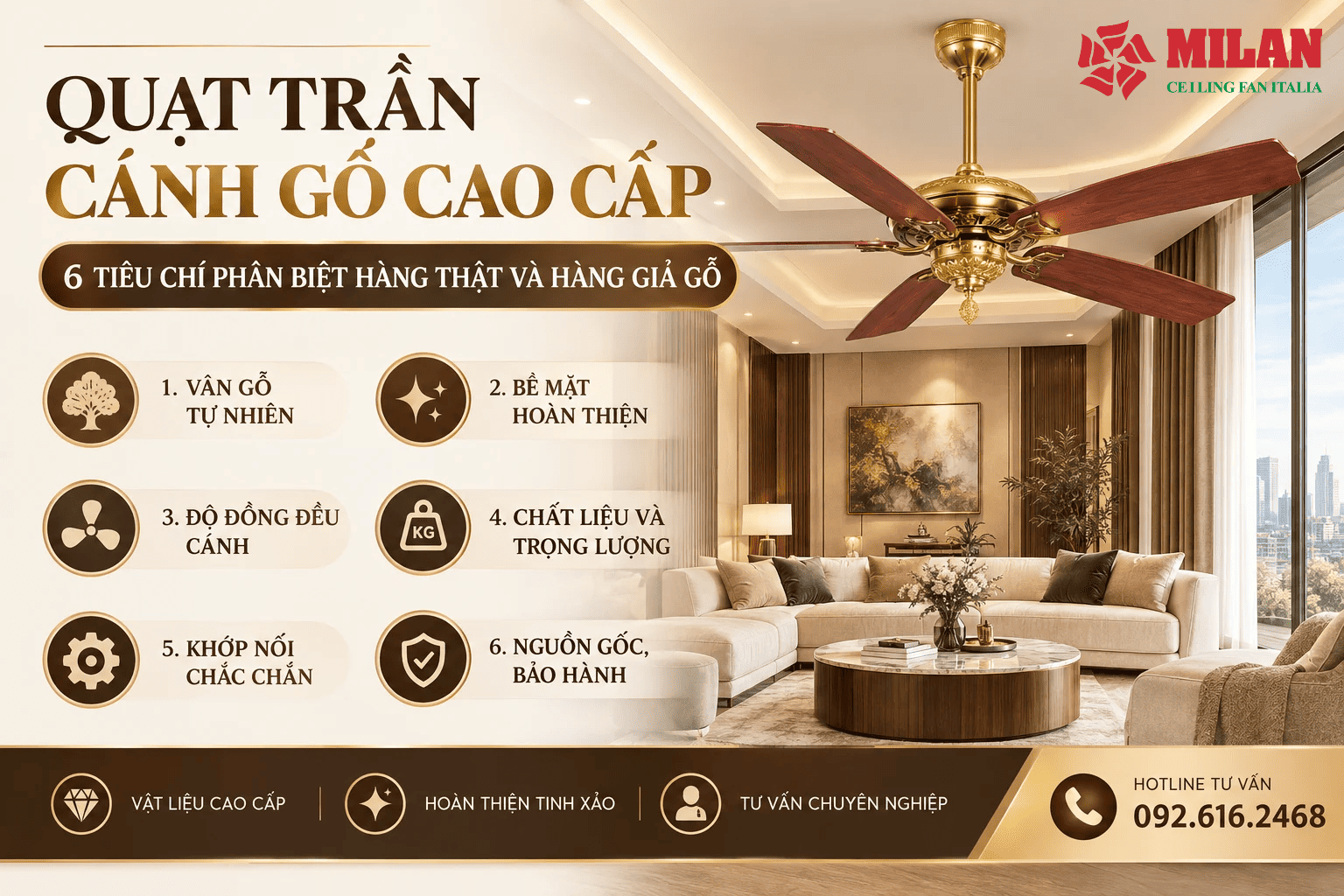 Quạt Trần Cánh Gỗ Cao Cấp: 6 Tiêu Chí Phân Biệt Hàng Thật Và Hàng Giả Gỗ