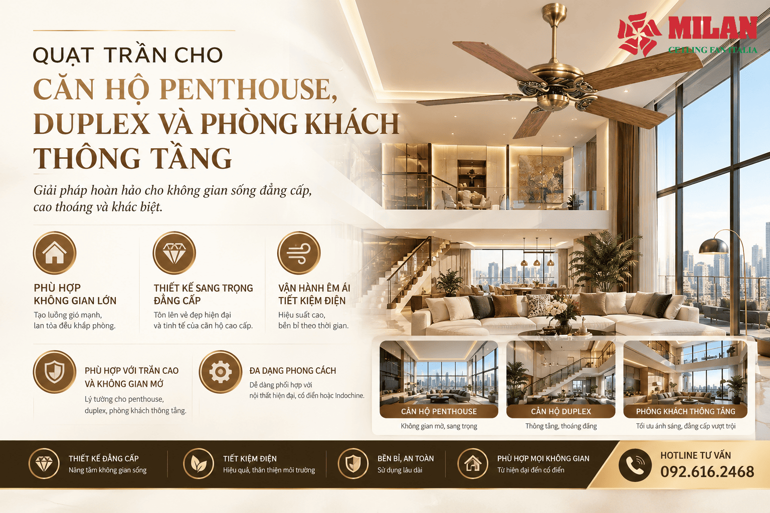 Quạt Trần Cho Căn Hộ Penthouse, Duplex Và Phòng Khách Thông Tầng