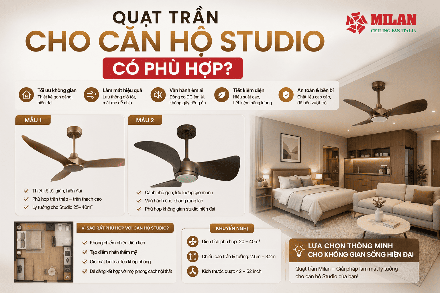 Quạt Trần Cho Căn Hộ Studio Có Thực Sự Phù Hợp?