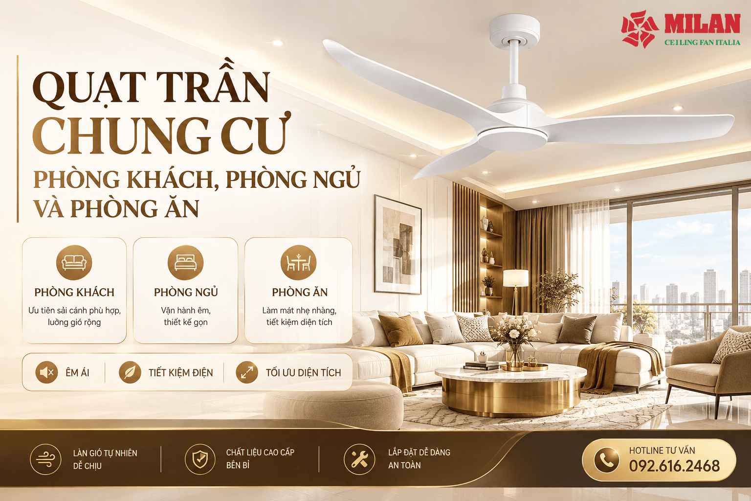 Quạt Trần Chung Cư Cho Phòng Khách, Phòng Ngủ Và Phòng Ăn