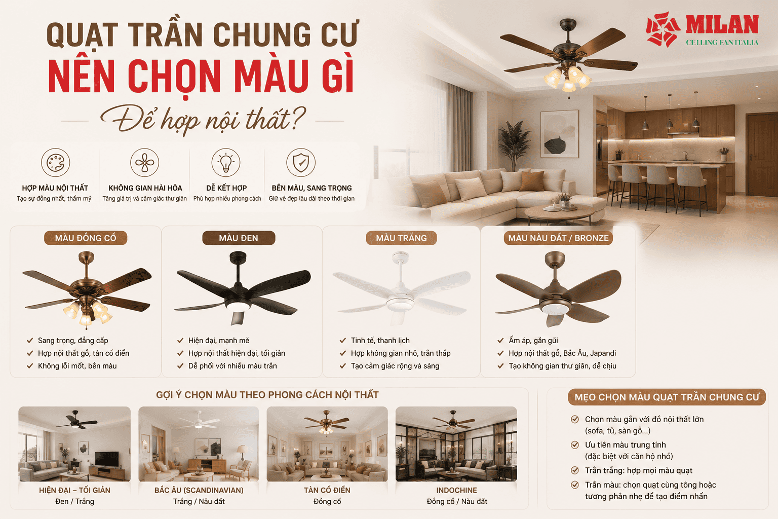 Quạt Trần Chung Cư Nên Chọn Màu Gì Để Hợp Nội Thất?