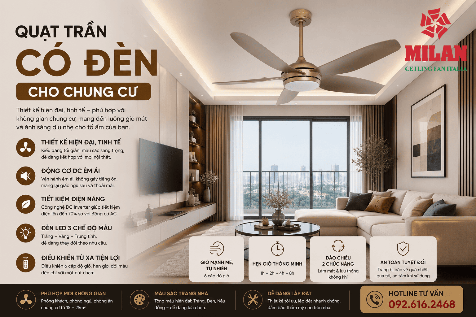 Quạt Trần Có Đèn Cho Chung Cư, Căn Hộ