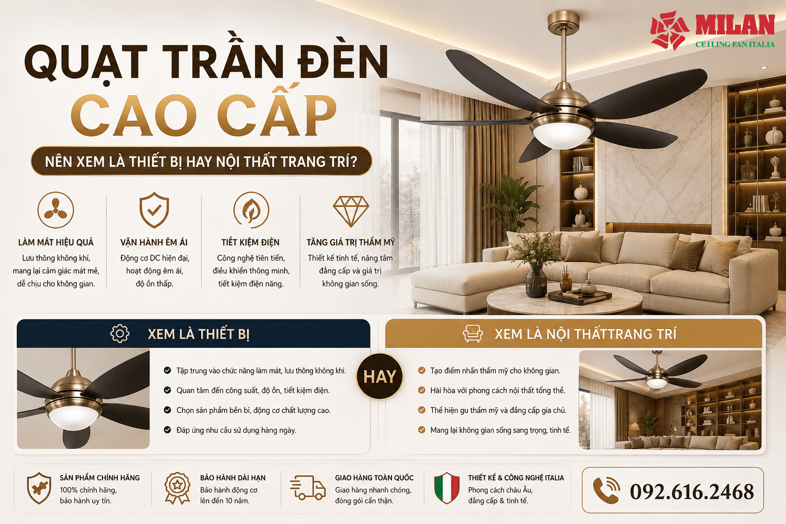 Quạt Trần Đèn Cao Cấp: Nên Xem Là Thiết Bị Hay Nội Thất Trang Trí?