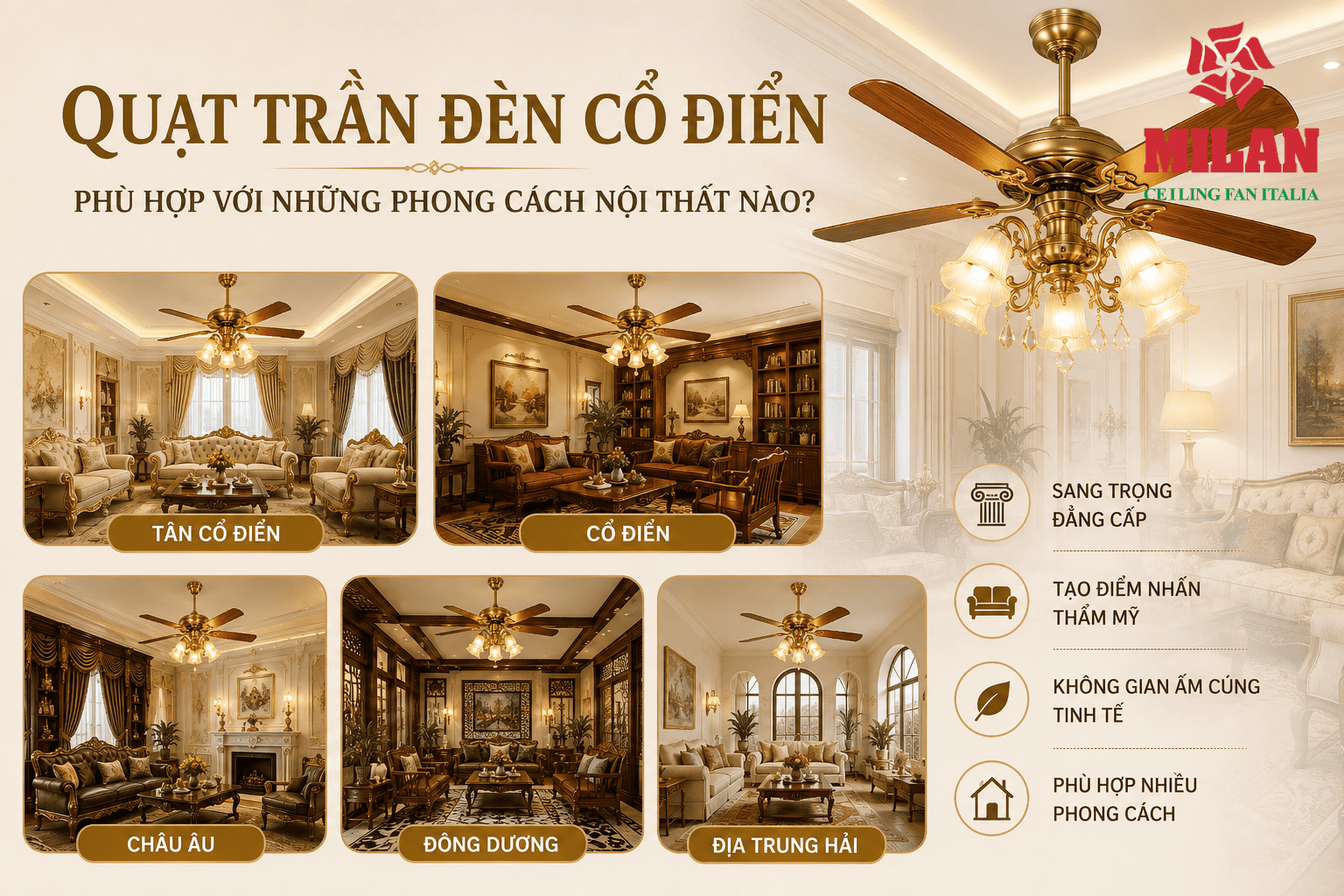 Quạt Trần Đèn Cổ Điển Phù Hợp Với Những Phong Cách Nội Thất Nào?