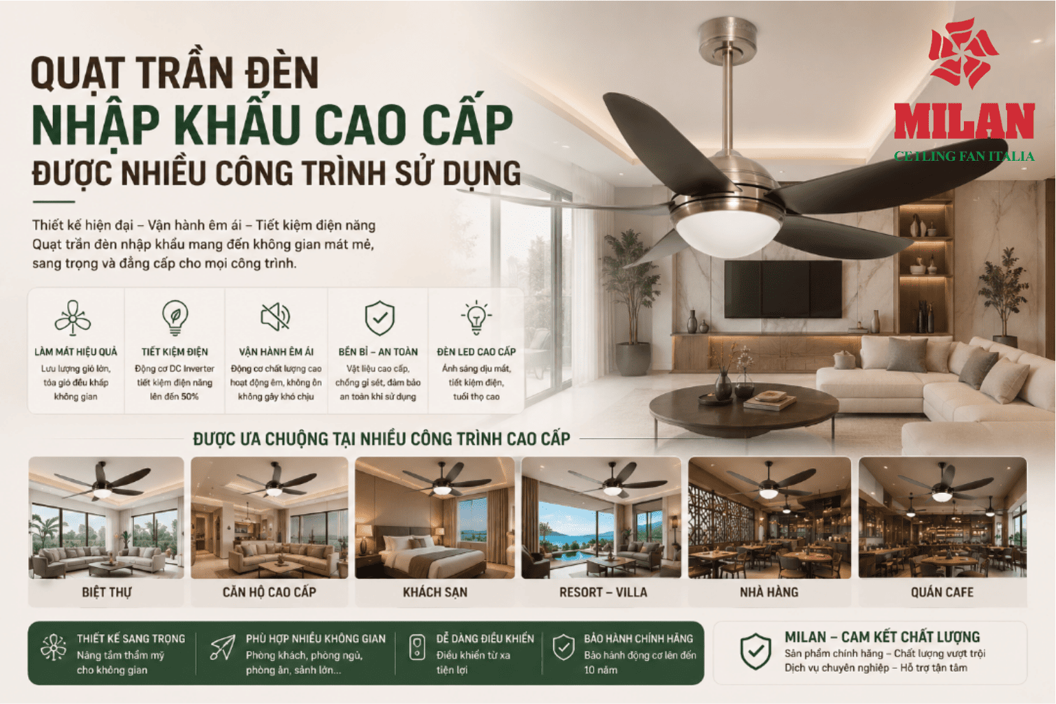 Quạt Trần Đèn Nhập Khẩu Được Nhiều Công Trình Sử Dụng