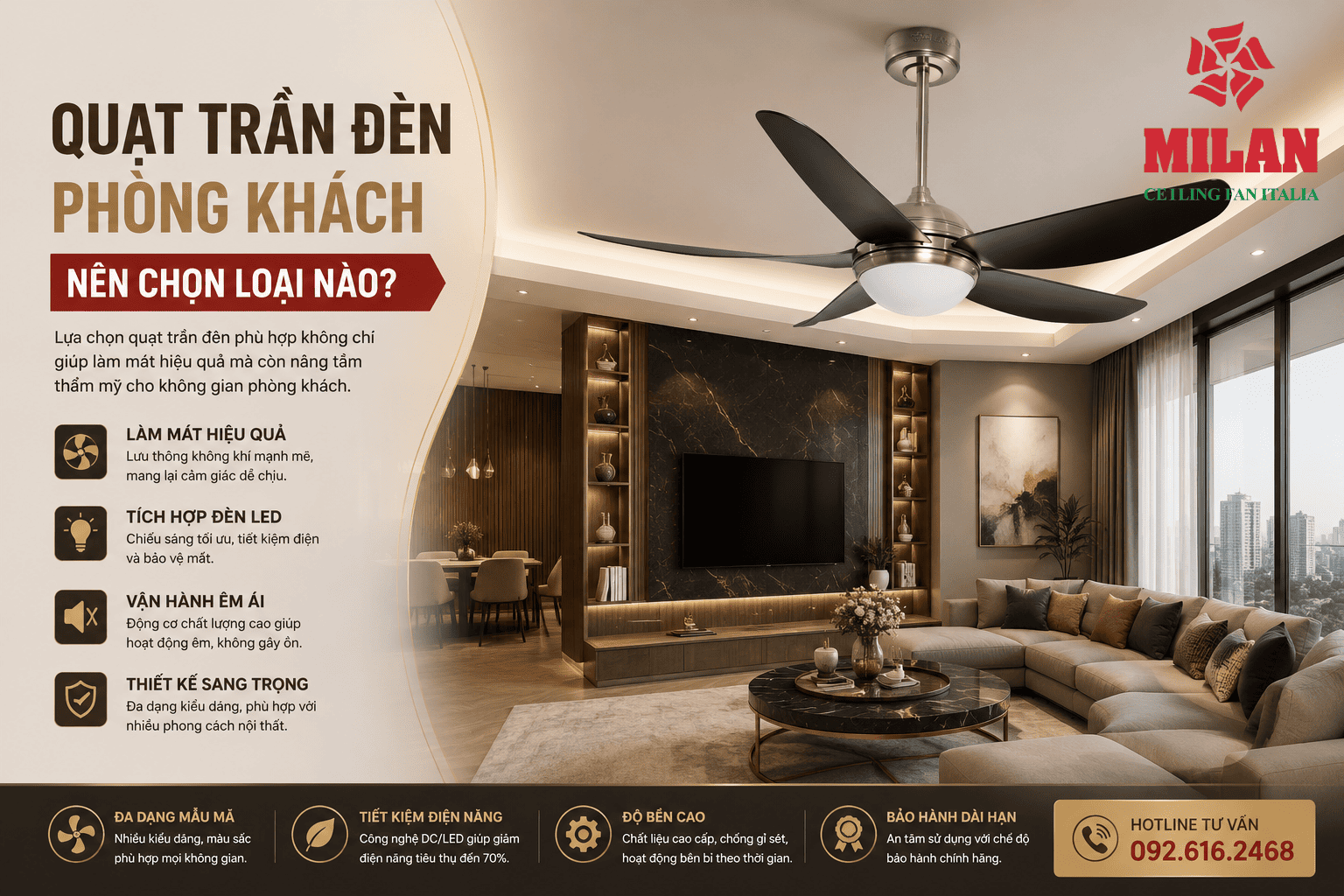 Quạt Trần Đèn Phòng Khách Nên Chọn Loại Nào?
