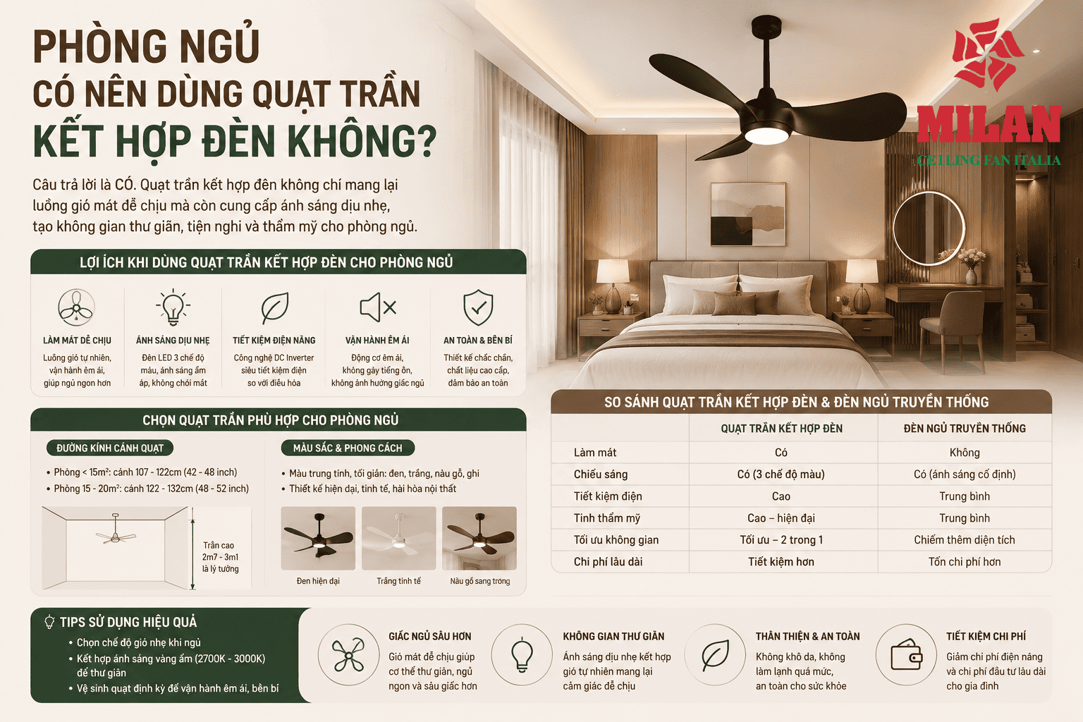 Phòng Ngủ Có Nên Dùng Quạt Trần Kết Hợp Đèn Không?