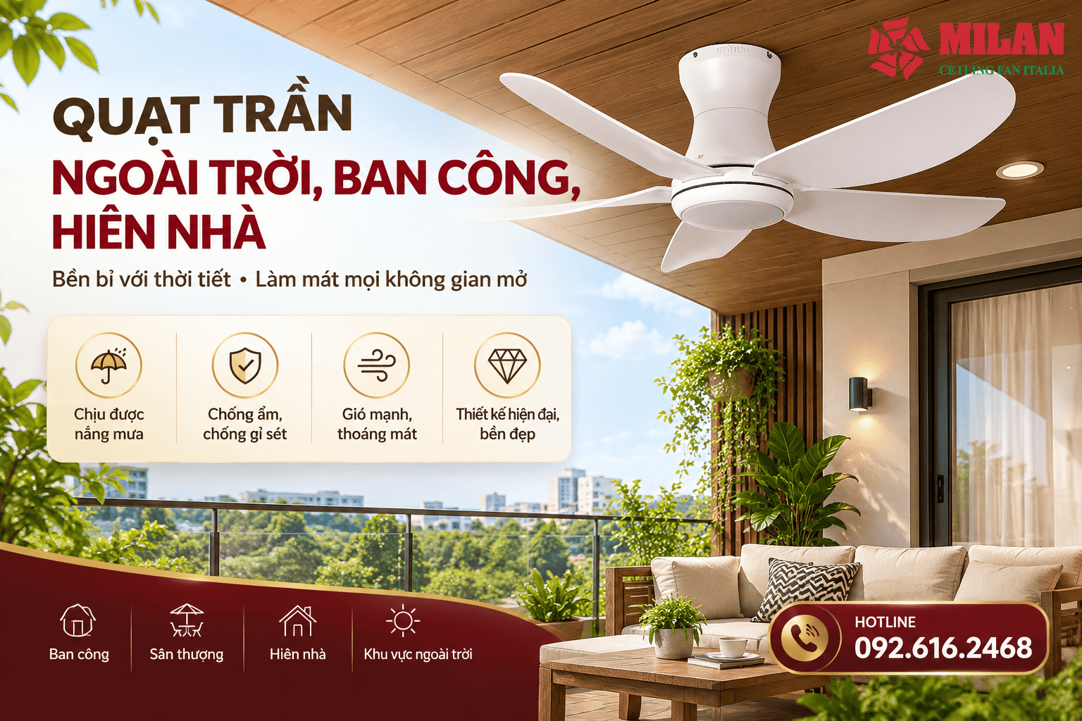 Quạt Trần Ngoài Trời, Ban Công, Hiên Nhà