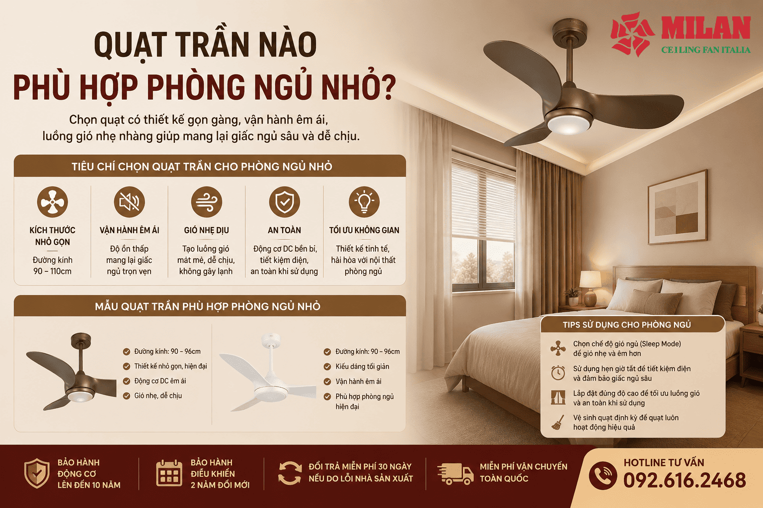 Quạt Trần Nào Phù Hợp Phòng Ngủ Nhỏ?
