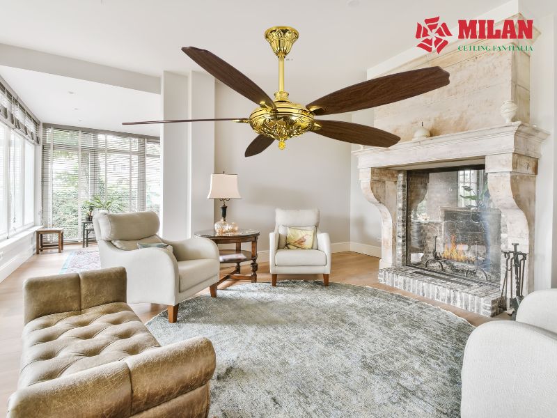 Quạt trần trang trí phòng khách – Giải pháp thẩm mỹ & làm mát hiện đại