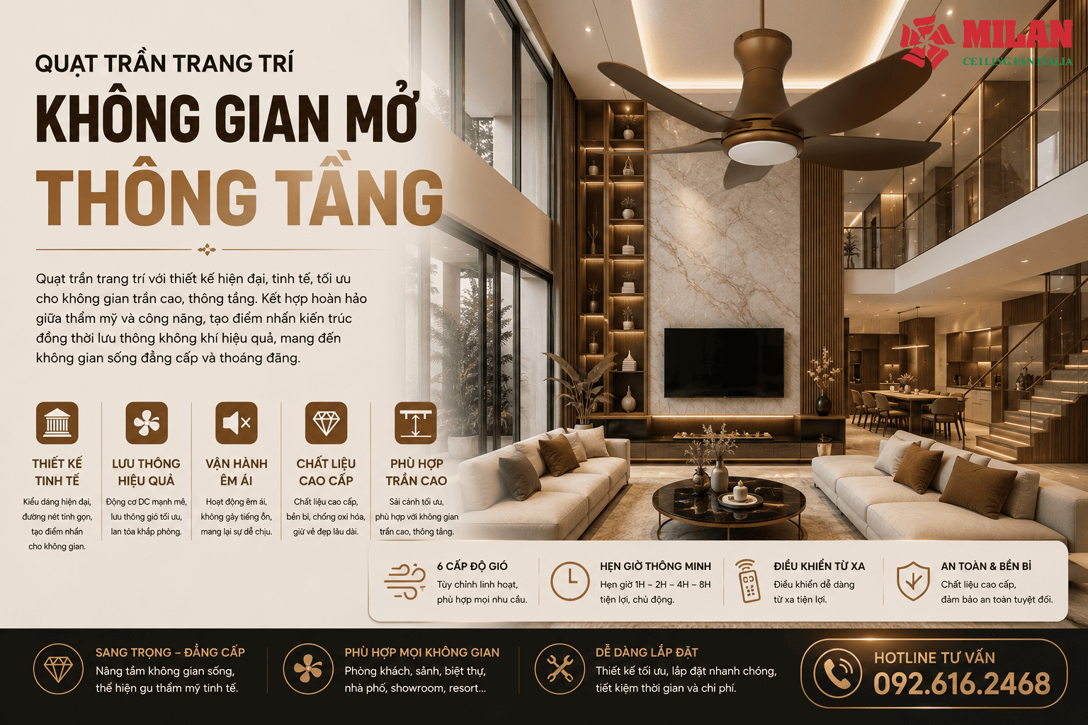 Quạt Trần Trang Trí Cho Không Gian Mở, Thông Tầng