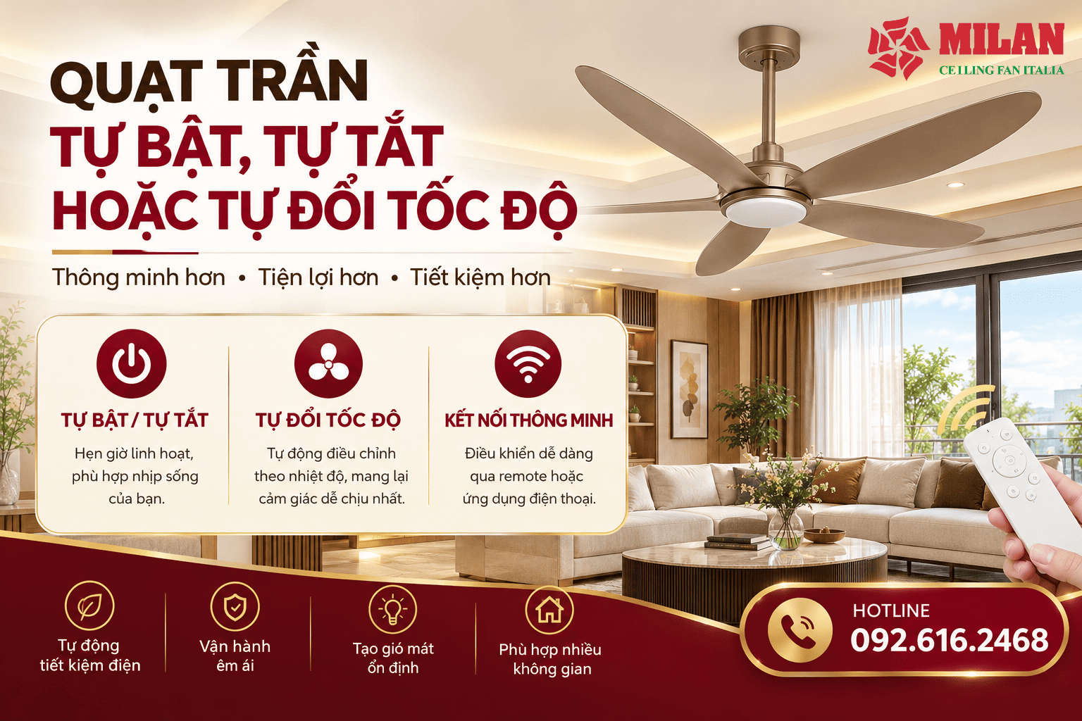 Quạt Trần Tự Bật, Tự Tắt Hoặc Tự Đổi Tốc Độ