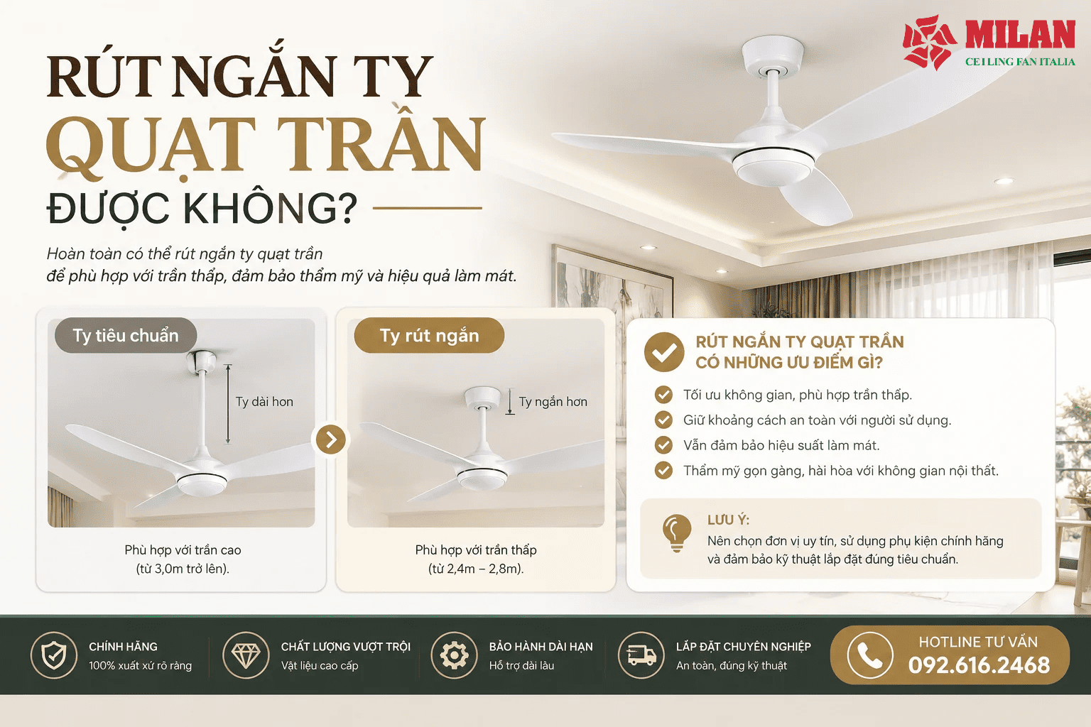 Rút Ngắn Ty Quạt Trần Được Không?