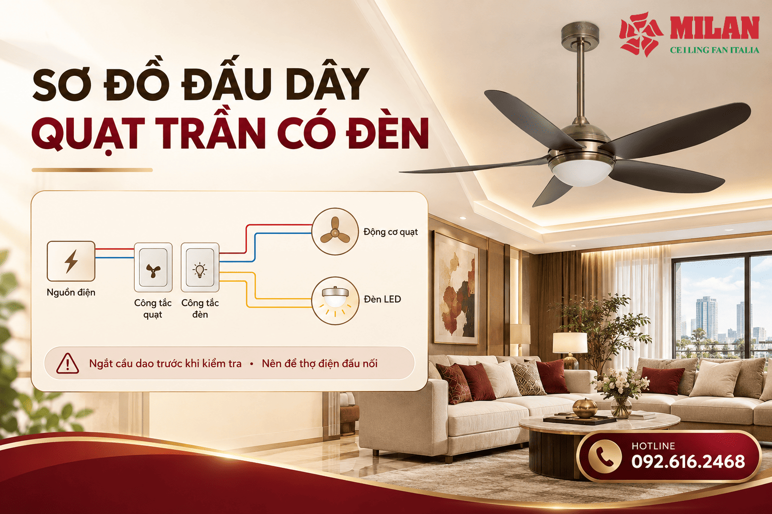 Sơ Đồ Đấu Dây Quạt Trần Có Đèn