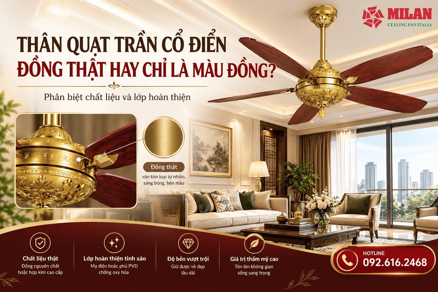 Thân Quạt Trần Cổ Điển: Đồng Thật Hay Chỉ Là Màu Đồng?