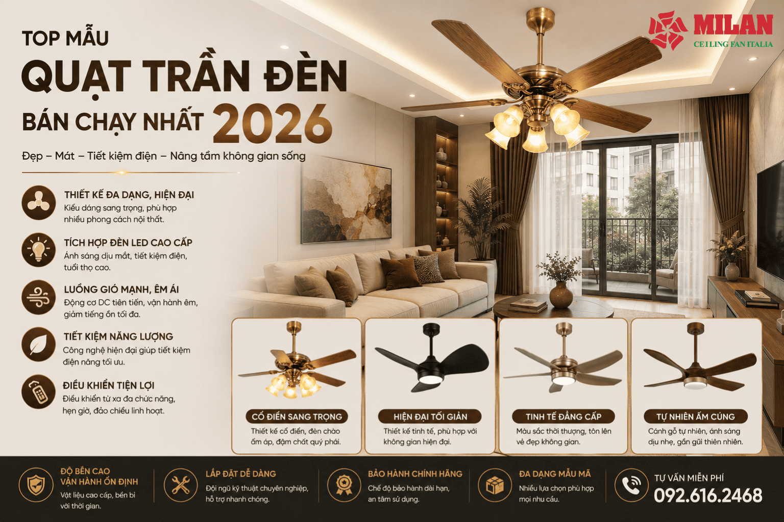 Top Mẫu Quạt Trần Đèn Bán Chạy Nhất 2026