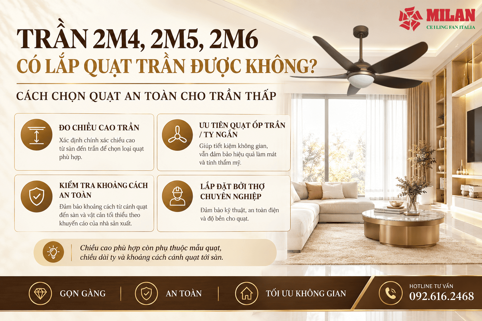 Trần 2m4, 2m5, 2m6 Có Lắp Quạt Trần Được Không