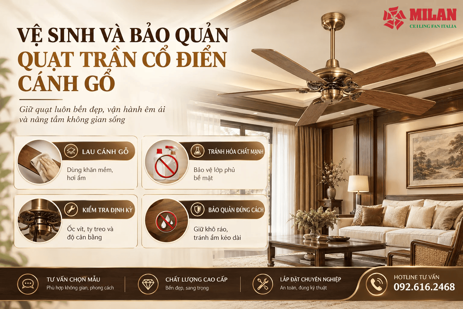 Vệ Sinh Và Bảo Quản Quạt Trần Cổ Điển Cánh Gỗ